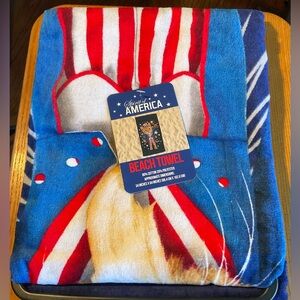 Set Of 3 Uncle Sam Cat Beach Towel  Patriotic 34"X 64" Spirit America NEW